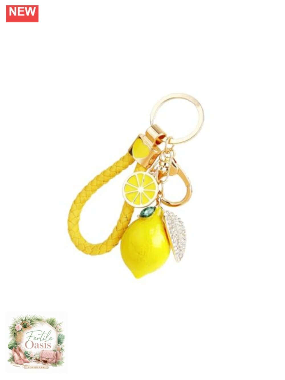 Cute Lemon Keychain Rhinestone Fruit Keyring for Purse Backpack Bag Charm Gift